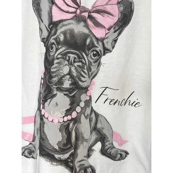 NWT Originality Frenchie Bows Graphic Crop Top Short Sleeve Ivory Women's XS - Picture 3 of 8